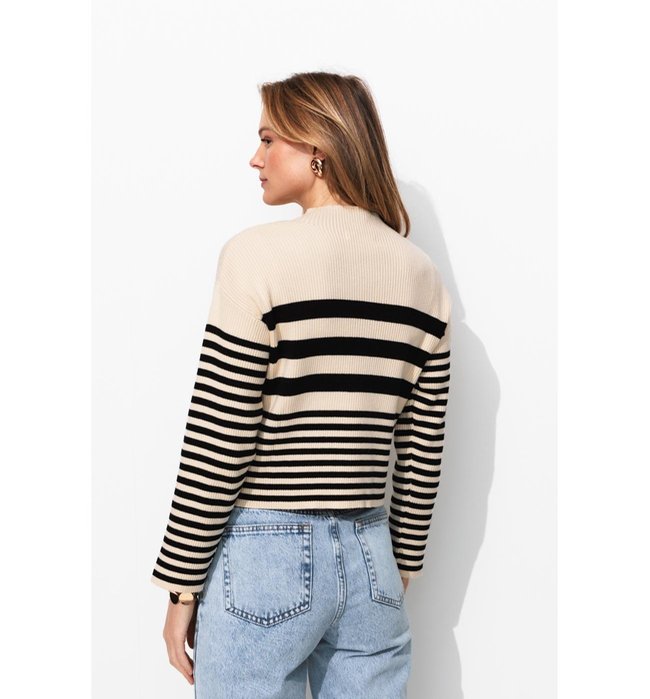 Pull Côtelé Marinière Femme - Naturel Raye