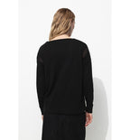 Pull Fin Ajouré Col V Femme - Noir Uni Fonce