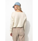 Pull Fin Ajouré Col V Femme - Naturel Uni Clair