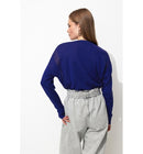Pull Fin Ajouré Col V Femme - Bleu Uni Colore