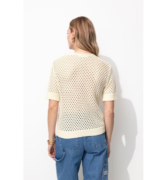 Pull Manches Courtes Femme - Naturel Uni Clair