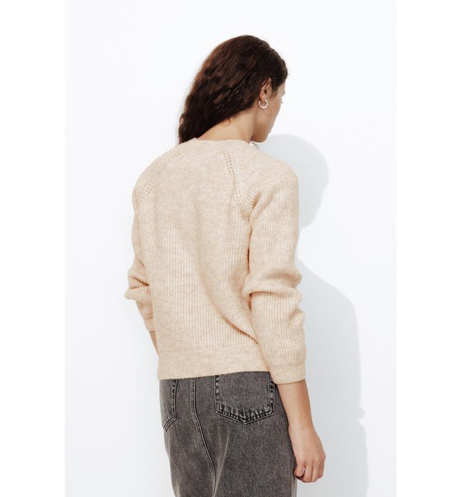 Pull Côtelé Boutonné Femme - Naturel Uni Clair