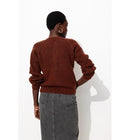 Pull Côtelé Boutonné Femme - Marron Uni Fonce