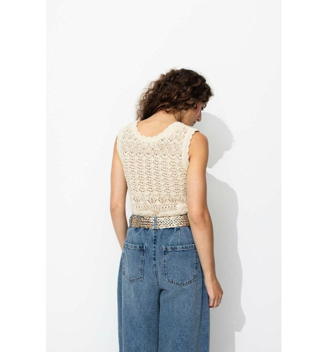 Pull au Crochet Recto/verso - Naturel Uni Clair