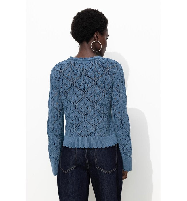 Pull Torsadé en Coton Femme - Bleu Uni Fonce