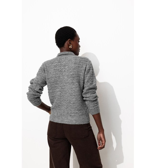 Pull Polo en Maille Fantaisie - Gris Uni Clair