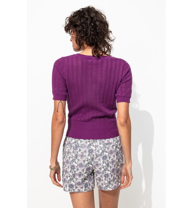 Pull Cropped Manches Courtes - Violet Uni Colore