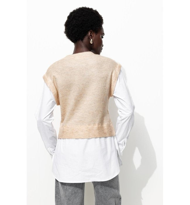 Pull Torsadé Effet 2 en 1 - Naturel Uni Clair