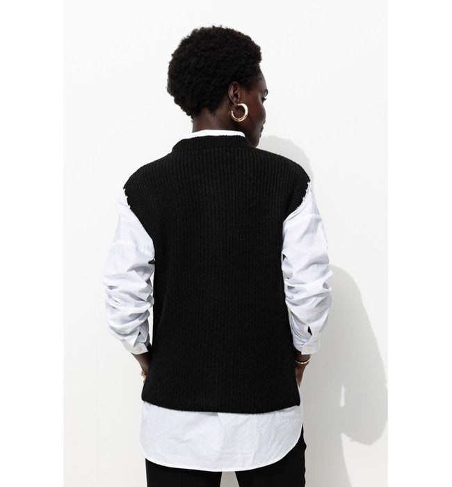 Cardigan sans Manches Femme - Noir Uni Fonce