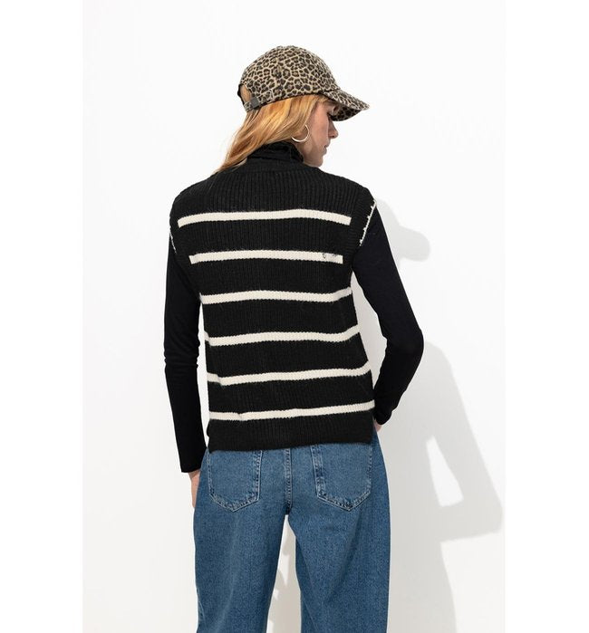 Cardigan sans Manches Femme - Noir Raye