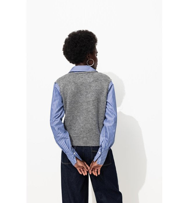 Pull Effet 2 en 1 Femme - Gris Uni Clair