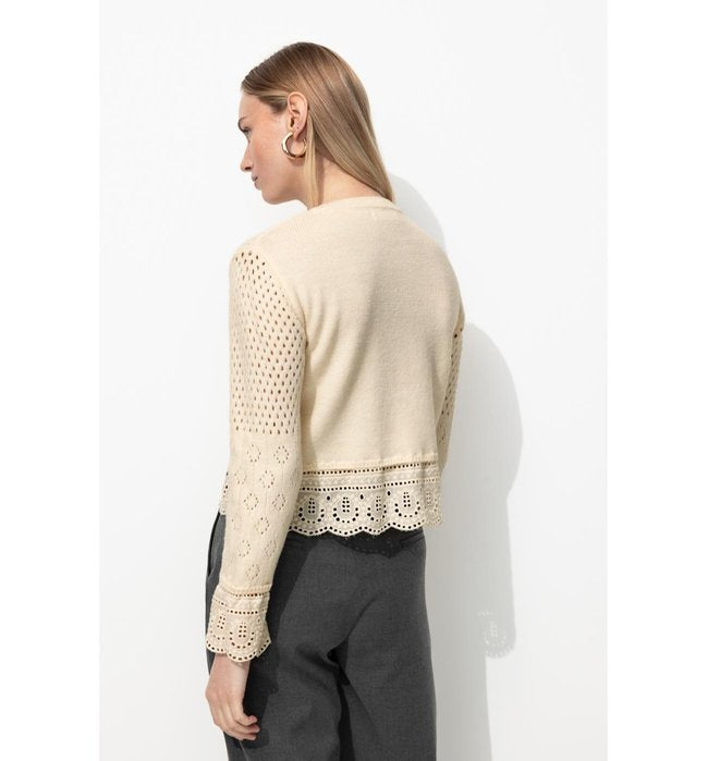 Pull Ajouré Effet Superposé - Naturel Uni Clair