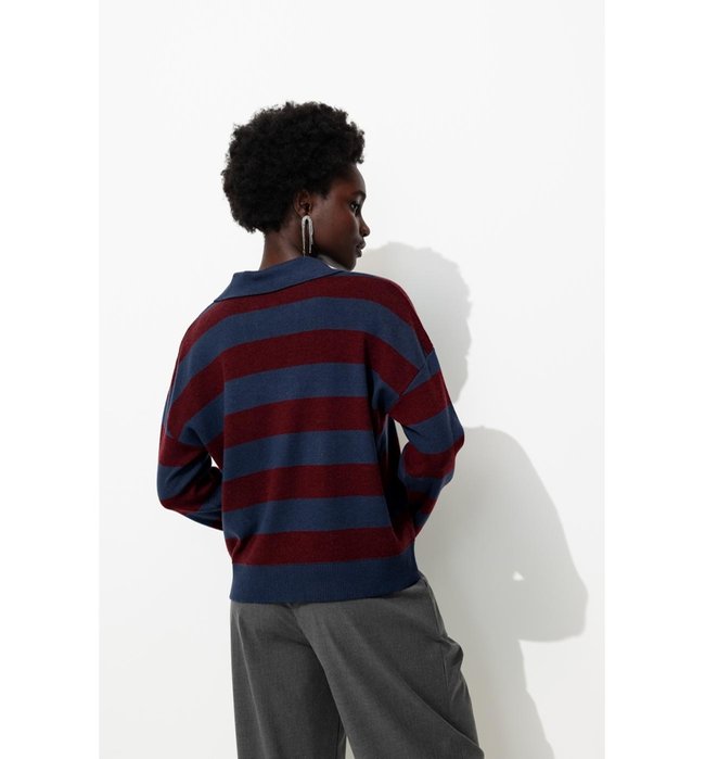 Pull Polo Rayé Femme - Bleu Raye