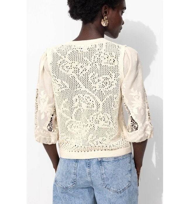Cardigan à Effet Superposé - Naturel Uni Clair
