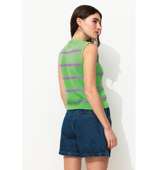 Gilet Torsadé sans Manches - Naturel Raye