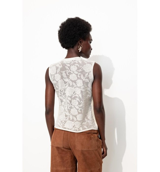 Cardigan sans Manches Femme - Naturel Uni Clair