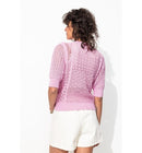 Pull Ajouré Manches Courtes - Rose Uni Colore
