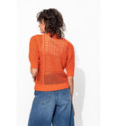 Pull Ajouré Manches Courtes - Orange Uni Colore