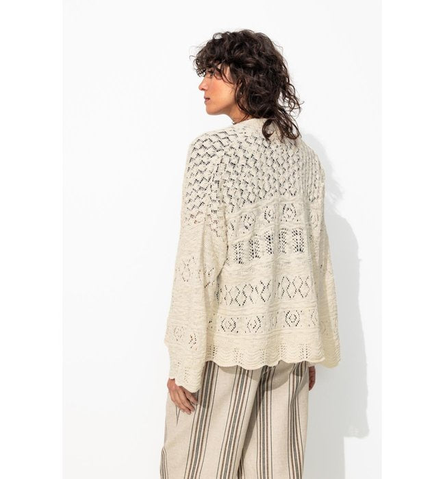 Cardigan Oversize Ajouré Femme - Naturel Uni Clair