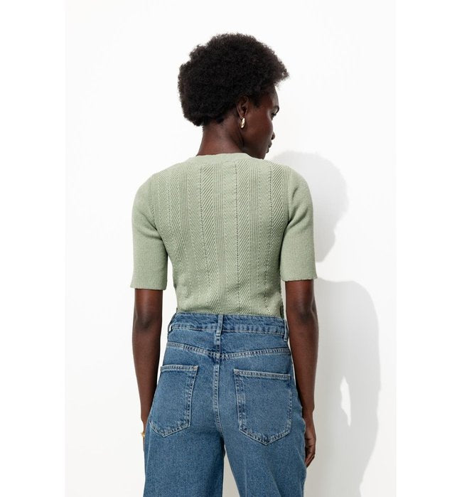 Pull Manches Courtes - Kaki Uni Clair