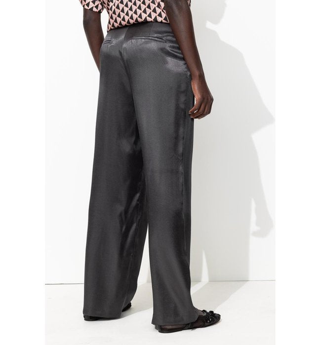 Billy Pantalon en Satin Femme - Gris Uni Fonce