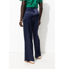 Billy Pantalon en Satin Femme - Bleu Uni Fonce