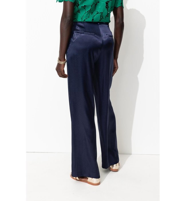 Billy Pantalon en Satin Femme - Bleu Uni Fonce