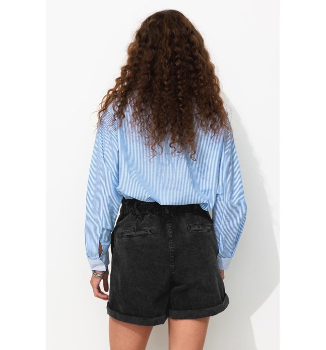 Short en Jean à Boutons Femme - Noir Uni Fonce
