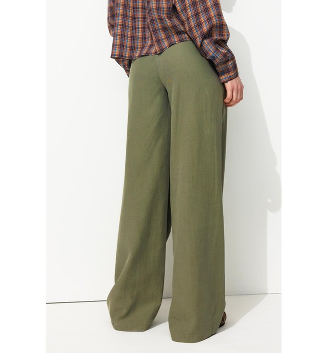 Pantalon Large et Fluide Femme - Kaki Uni Fonce