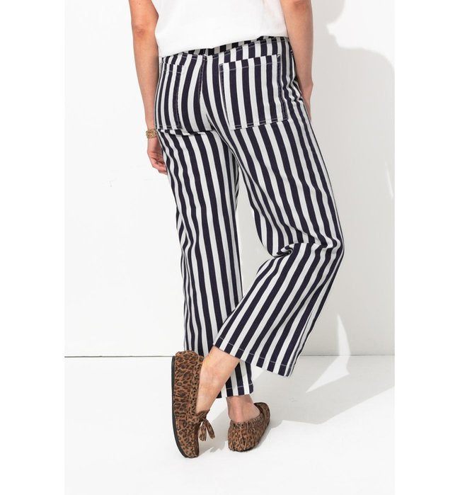 Pantalon Court Rayé Femme - Bleu Raye