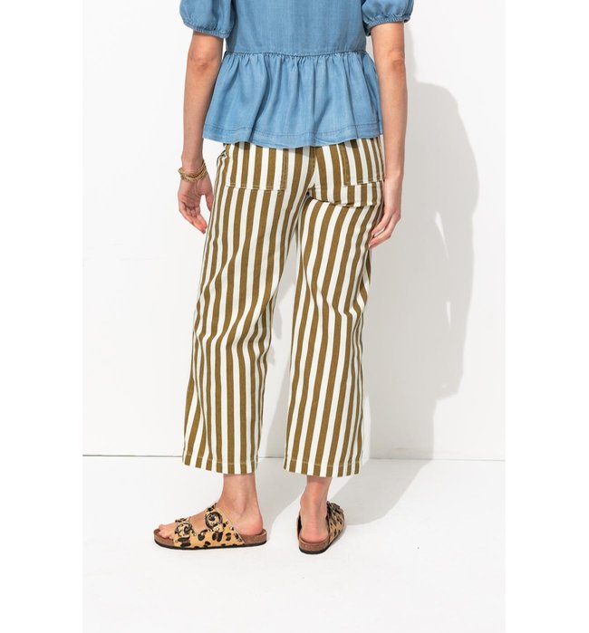 Pantalon Court Rayé Femme - Kaki Raye