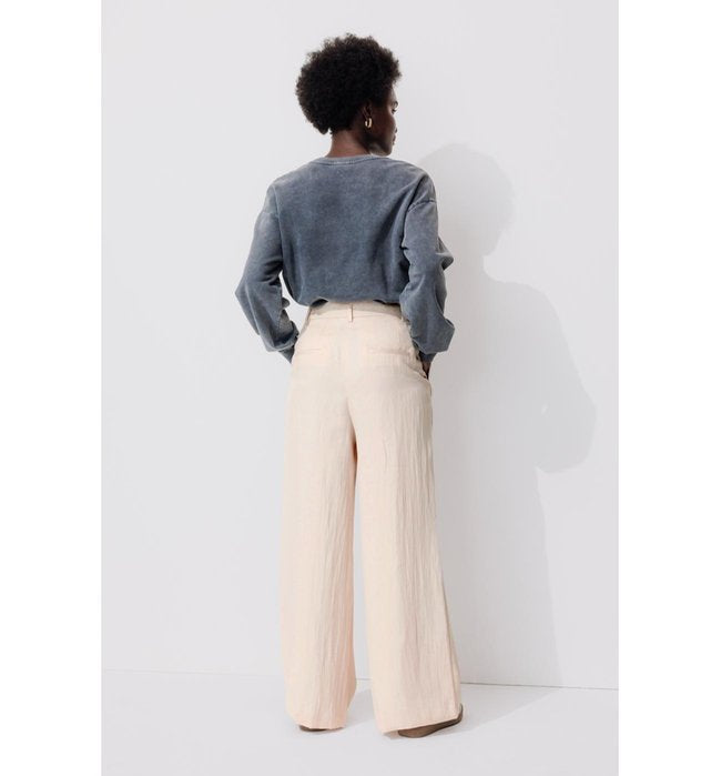Pantalon de Tailleur Large - Naturel Uni Clair