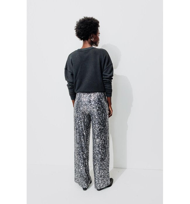 Pantalon Large à Paillettes - Noir Imprime