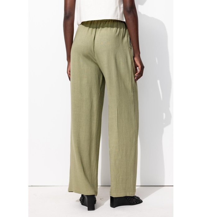 Pantalon Large Taille Haute - Kaki Uni Clair