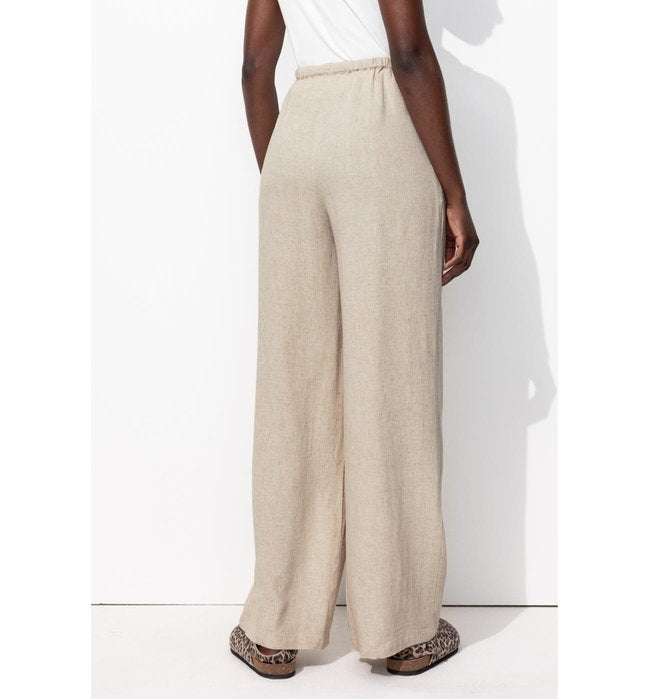 Pantalon Large Taille Haute - Naturel Uni Clair