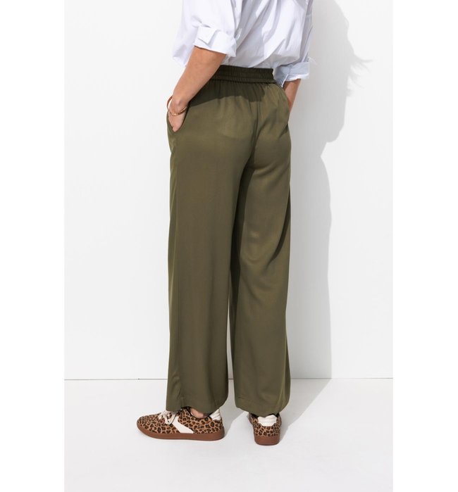 Pantalon Large et Fluide Femme - Kaki Uni Fonce