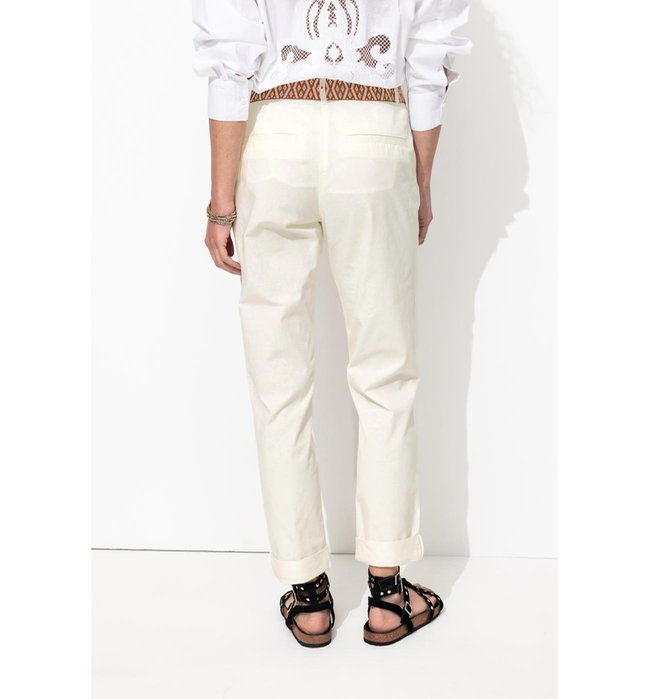 Pantalon Chino Ceinturé Femme - Blanc Uni Clair
