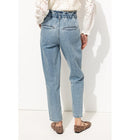 Jean Carrot Paper Bag Femme - Jeans Uni Fonce