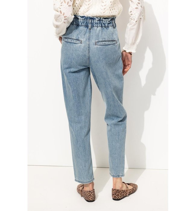 Jean Carrot Paper Bag Femme - Jeans Uni Fonce