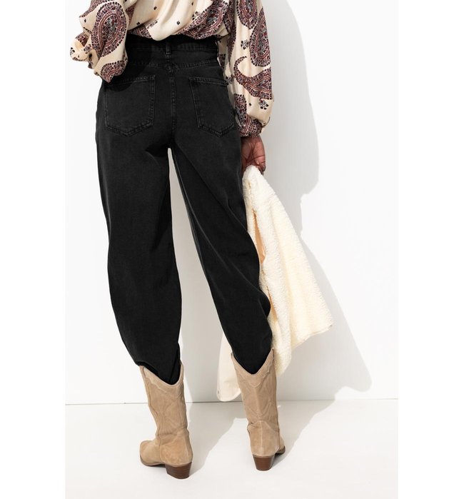 Jean Barrel Taille Haute - Noir Uni Fonce