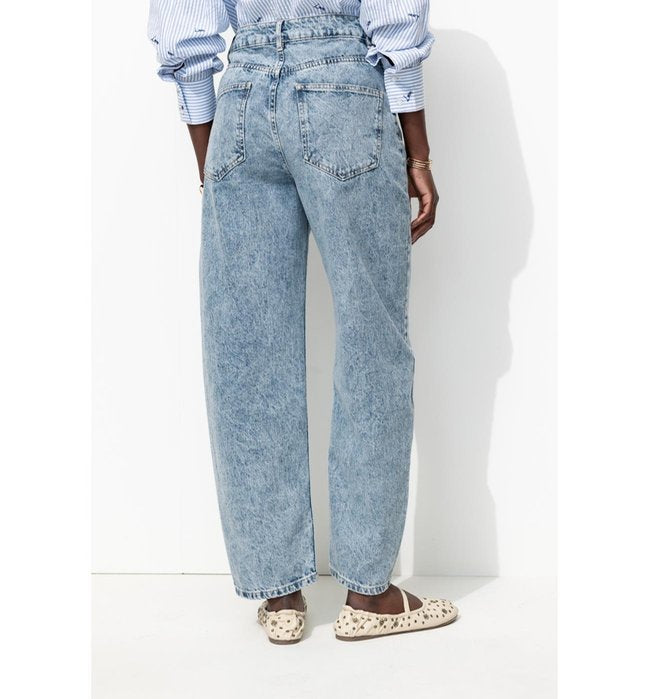 Jean Barrel Taille Haute - Jeans Uni Clair
