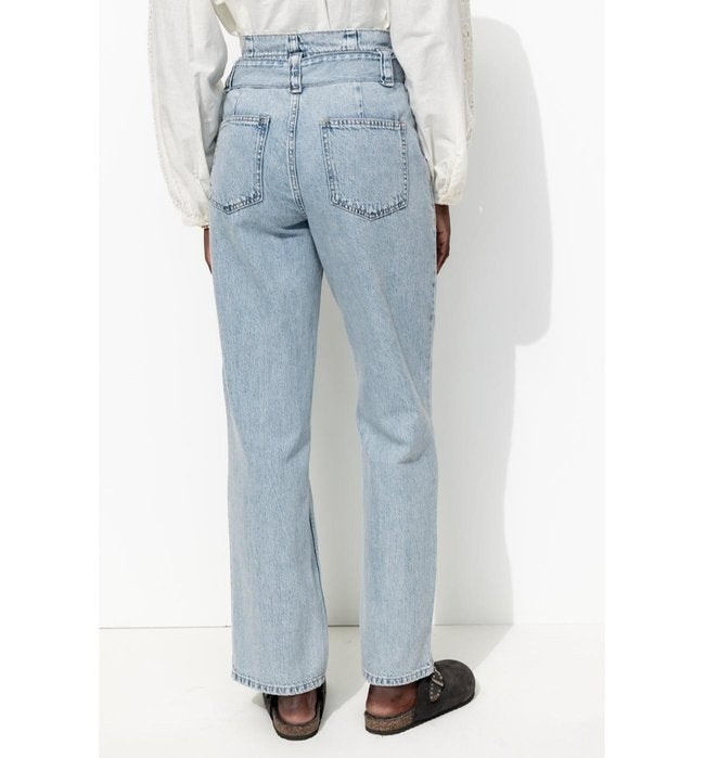 Jean Droit Taille Haute Femme - Jeans Uni Clair