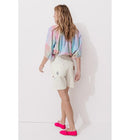 Short Brodé en Toile Sergé - Naturel Uni Clair