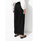 Pantalon Large en Lin Mélangé - Noir Uni Fonce