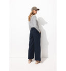 Pantalon Large en Lin Mélangé - Bleu Uni Fonce