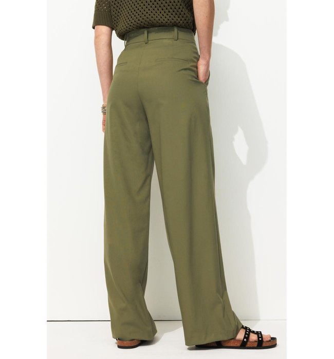 Billy Pantalon Large Femme - Kaki Uni Fonce