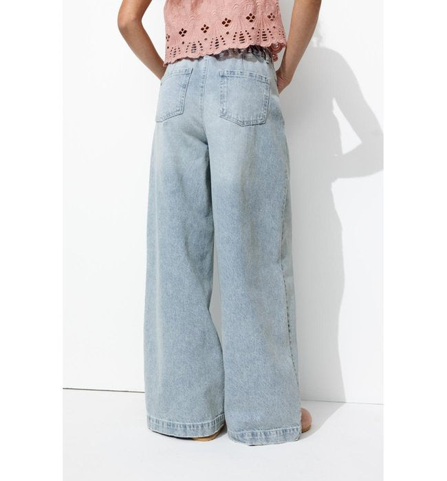 Jean Large Taille Haute Femme - Jeans Uni Clair