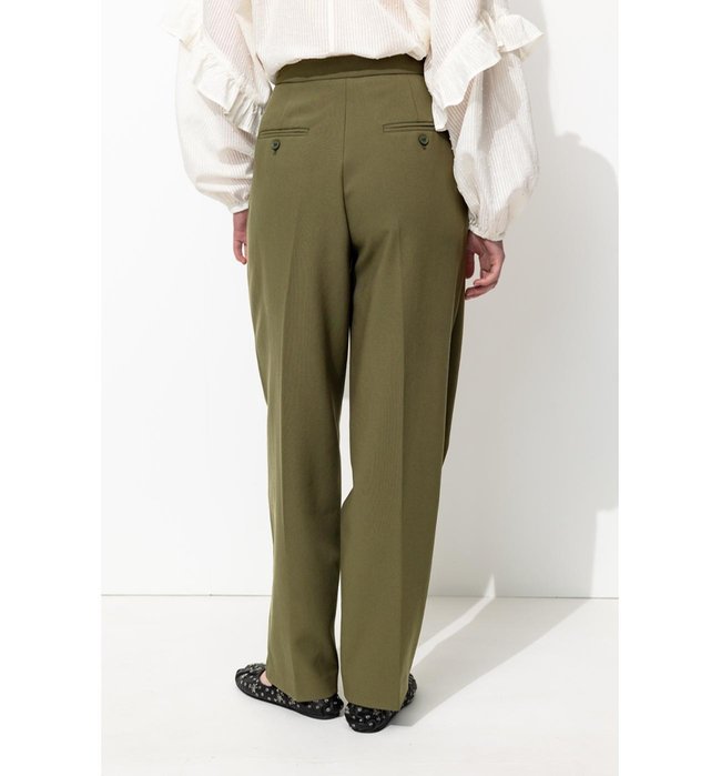 Pantalon de Tailleur Femme - Kaki Uni Fonce