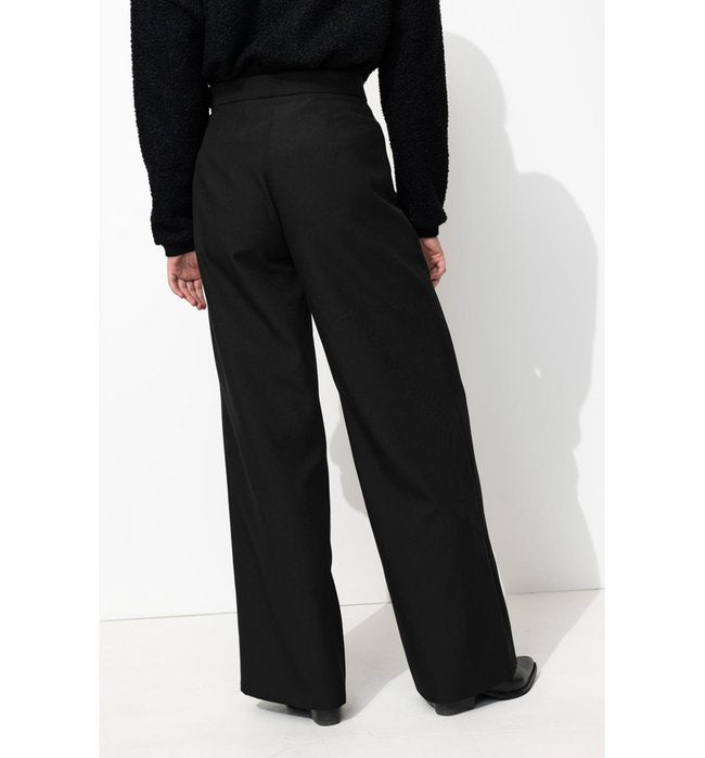 Pantalon Large Taille Haute - Noir Uni Fonce