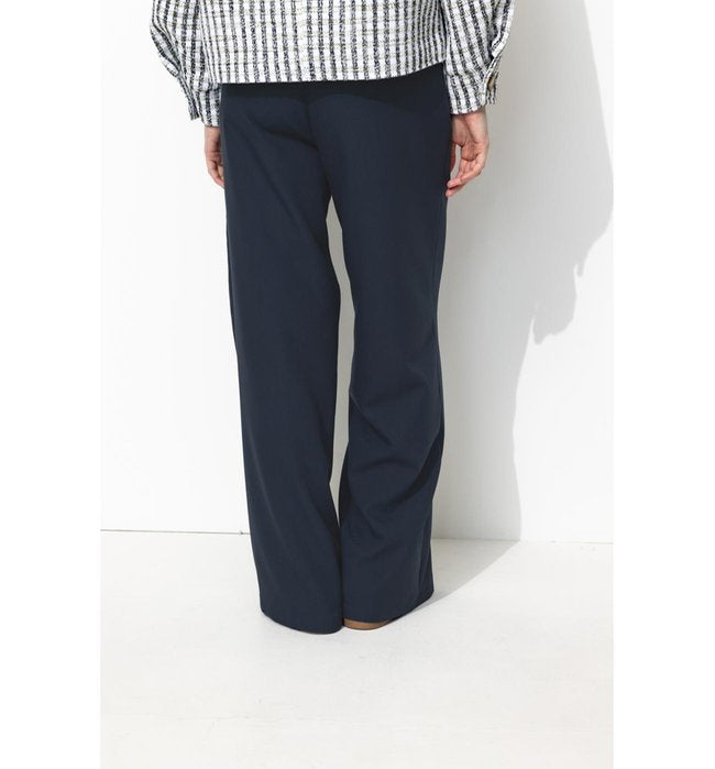 Pantalon Large Taille Haute - Bleu Uni Fonce